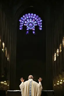 Pulpit Prints: Celebration in Paris cathedral, Paris, France, Europe
