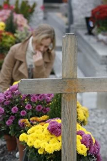 Images Dated 1st November 2006: Cemetery on All Saints Day, Chedde, Haute Savoie, France, Europe