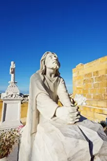 Grave Collection: Cemetery head stone statue, Victoria (Rabat), Gozo Island, Malta, Mediterranean, Europe
