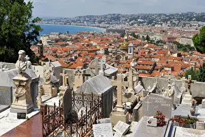 Cemetery Prints: Cemetery with views of Nice, overlooking rooftops and the sea in southeastern France