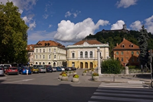Vehicles Prints: Center of Lublijana with the castle in the background, Slovenia, Europe