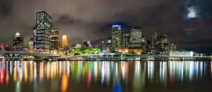 Queens Land Prints: Central business district city skyline at night taken from Southbank of Brisbane