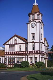 Clock Face Prints: Central clock tower and tourism office on High Street