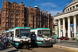 Manchester Prints: Central Library and tram, Manchester, England, United Kingdom, Europe