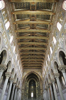 Nave Prints: Central nave of the Cathedral, Monreale, Sicily, Italy, Europe
