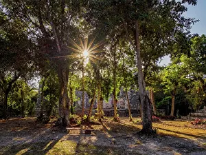 Discover Prints: Central Plaza at sunset, Chicanna Archaeological Site, Campeche State, Mexico