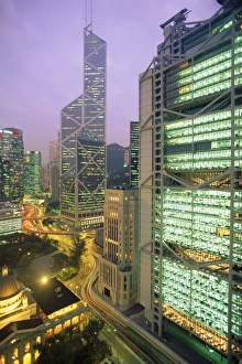 Flood Light Prints: Central from Princes Building, Legco Bank of China, HK Bank, Hong Kong, China, Asia