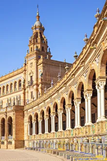 Public Park Prints: Ceramic alcoves and arches of the Plaza de Espana, Maria Luisa Park, Seville, Andalusia
