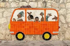 Passenger Prints: Ceramic tile artwork of Volkswagen van and passengers