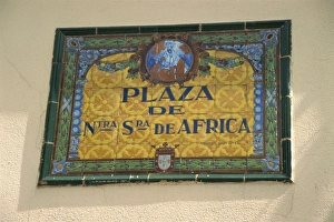 Plaques Prints: Ceramic tile plaque in main square, Ceuta, Spanish North Africa, Africa