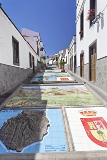 Ceramic tiles showing parts of the Canary Islands, Firgas, Gran Canaria, Canary Islands, Spain, Europe