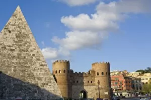 Images Dated 13th April 2008: Cestia pyramid and St. Paul Gate, Rome, Lazio, Italy, Europe