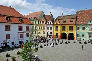 Facades Prints: Cetatii square, Old Town, Sighisoara, UNESCO, Transylvania, Romania