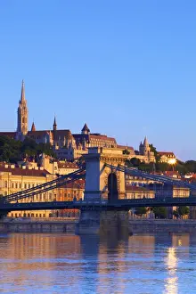 Chain Bridge Prints: Chain Bridge, Matyas Church (Matthias Church) and Fishermans Bastion