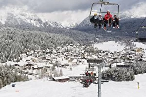 Chairlift on a ski slope, Seefeld ski resort, the Tyrol, Austria, Europe