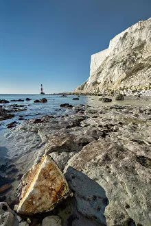 Guiding Prints: Chalk boulder below Beachy Head and Beachy Head Lighthouse