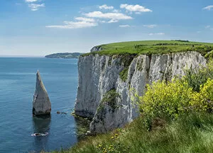Dramatic Landscape Gallery: The Chalk cliffs of Ballard Down with The Pinnacles Stack in Swanage Bay, near Handfast Point
