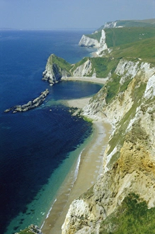 Chalk and limestone cliffs between Lulworth and Durdle Door, Isle of Purbeck