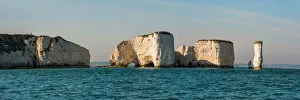 Sea Stack Gallery: Chalk stacks and cliffs at Old Harry Rocks, between Swanage and Purbeck, Dorset, Jurassic Coast