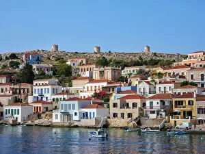 Windmills Prints: Chalki Village, Emporio, Halki Island, Dodecanese, Greek Islands, Greece, Europe