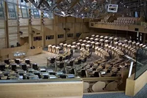 Images Dated 20th October 2008: Chamber, New Scottish Parliament building, architect Enric Miralles, Holyrood