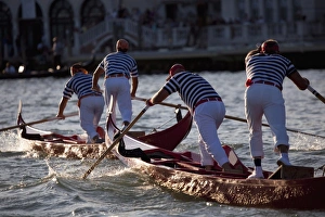 Images Dated 6th September 2009: Champions regatta on gondolini during the Regata Storica 2009, Venice, Veneto