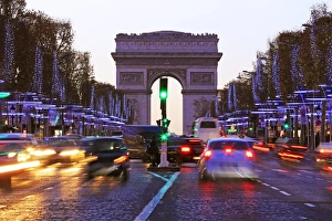 Blurry Prints: Champs Elysees and Arc de Triomphe at Christmastime, Paris, France, Europe