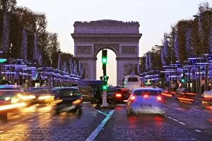 Traffic Collection: Champs Elysees and Arc de Triomphe at Christmastime, Paris, France, Europe