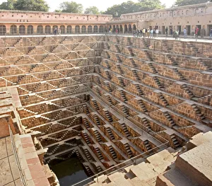 Stone Wall Prints: Chand Baori stepwell, Abhaneri, Jaipiur, Rajasthan, India, Asia