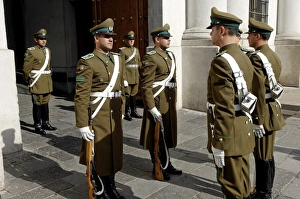 Soldiers Prints: Changing of the Guard, La Moneda Palace, Santiago, Chile, South America