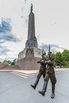 Soldiers Prints: The changing of the guard at the Monument of Freedom, Riga, Latvia, Europe