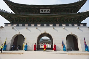 Guard Prints: Changing of the guards ceremony, Gyeongbokgung Palace, Seoul, South Korea, Asia