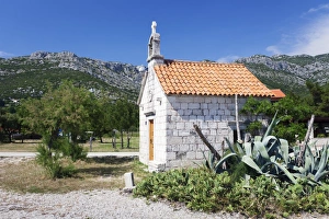 Traditionally Croatian Prints: Chapel at the beach of Viganj, near Orebic, Peljesac, Dalmatia, Croatia, Europe