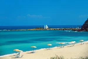 Sun Lounger Prints: Chapel on the beach, Yaliskari, Ikaria island, Greek Islands, Greece, Europe