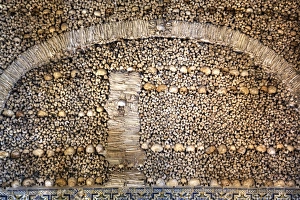The End Prints: Chapel of Bones, Royal Church of St. Francis, Evora, UNESCO World Heritage Site, Portugal