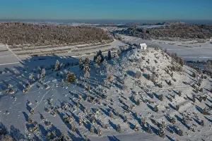 Wintery Prints: Chapel on Salmendinger Kornbuhl, Swabian Jura, Baden-Wurttemberg, Germany, Europe
