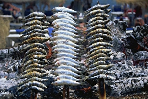 Sea Food Prints: Charcoal grilled sardines, Costa del Sol, Andalucia, Spain, Europe