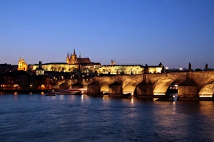 Traditionally Czech Prints: Charles Bridge over the River Vltava, Charles Bridge, UNESCO World Heritage Site