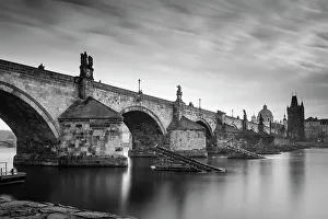 Monochrome Prints: Charles Bridge, UNESCO World Heritage Site, Old Town, Prague, Czechia, Europe