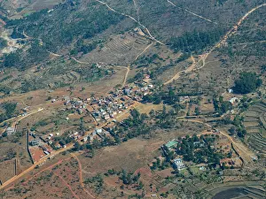 Settlement Prints: Charter flight view over a rural area in Madagascar during a flight from Isalo National Airport to Antanavarino