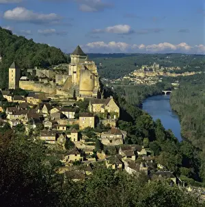 Chateaux Prints: Chateau de Castelnaud and view over Dordogne River and Chateaux of Beynac