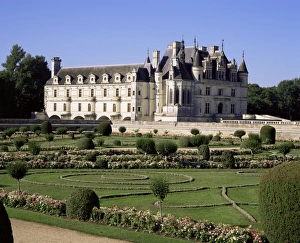 Touraine Prints: Chateau of Chenonceau and garden, Touraine, Loire Valley, Centre, France, Europe