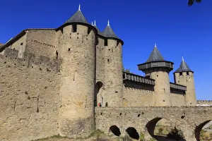 Carcassonne Prints: Chateau Comtal keep, La Cite, historic fortified city