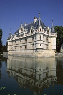 Corner Prints: Chateau reflected in water, Chateau of Azay le Rideau, Loire Valley, France, Europe