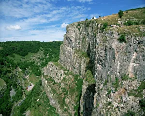 Rock Cliff Prints: Cheddar Gorge tourist attraction, limestone rock formations, Somerset, England