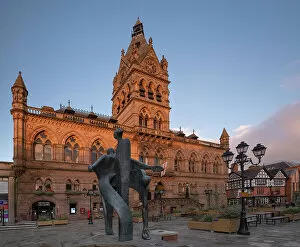 Cheshire Collection: Chester Town Hall and the Celebration of Chester Sculpture, Northgate Street, Chester, Cheshire