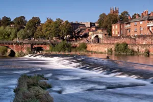 Connection Prints: Chester Weir on the River Dee below Bridgegate in autumn