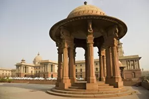 A chhattri stands in front of the Herbert Baker designed North Block Secretariat Building in New Delhi