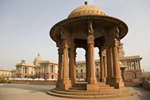 Images Dated 23rd March 2008: A chhattri stands in front of the Herbert Baker designed North Block Secretariat Building in New Delhi