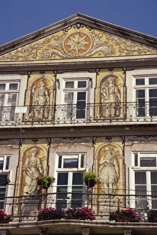 Balconies Prints: Chiado, teramic tile pictures on house, Trindade, Lisbon, Portugal, Europe